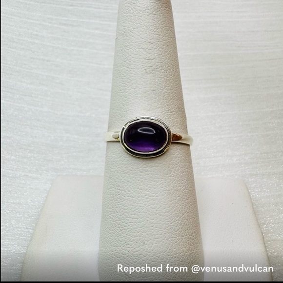 AMETHYST CABOCHON IN 925 STERLING SILVER RING - Picture 12 of 13